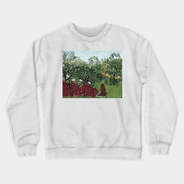 Tropical Forest with Monkeys by Henri Rousseau Crewneck Sweatshirt by Classic Art Stall